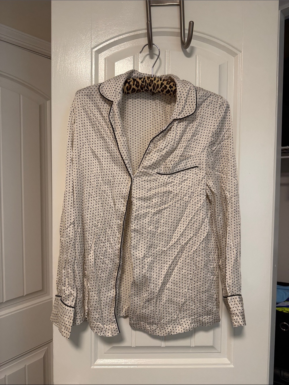 silk polka dot button up pajama top